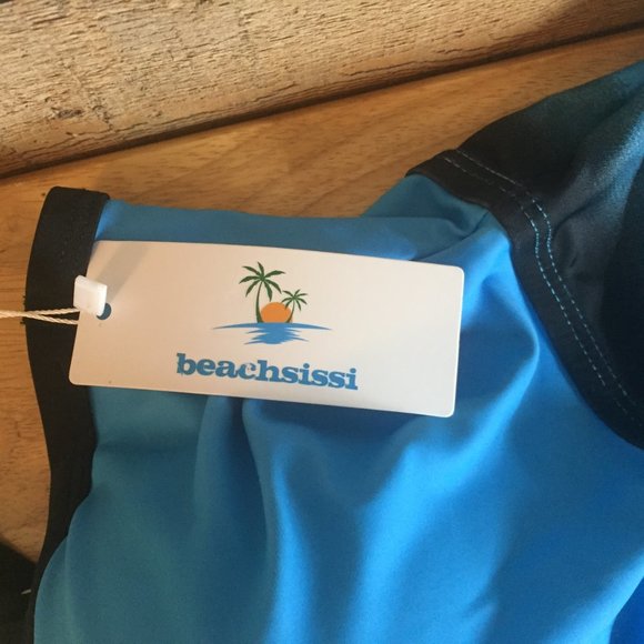 Beach Sissi Tankini Size L Blue/Black Ombre Stripe Top Solid Blue Bikini Bottom - Picture 7 of 10